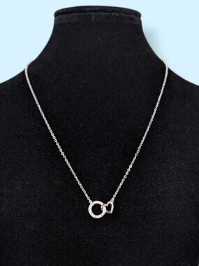 LA CN Rhinstone Circle & Heart Interlocking Pendant Necklace